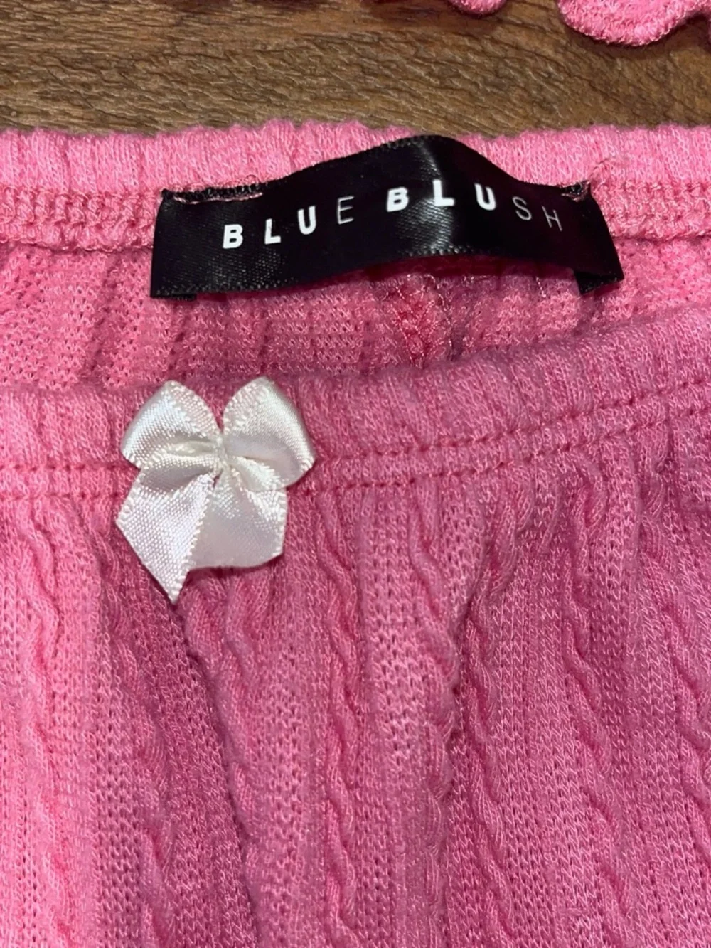 Blue Blush Pink Ribbed Two-Piece Hoodie & Shorts Set